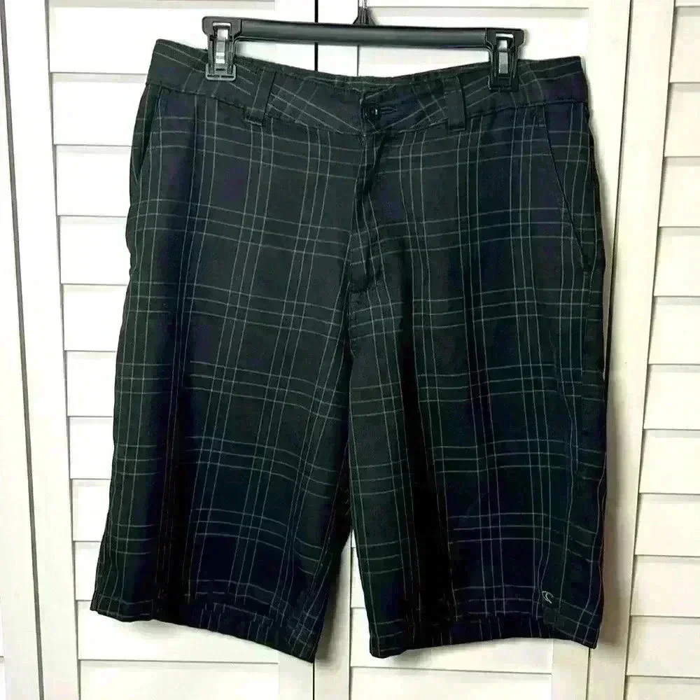 O’Neill Plaid Conquest Shorts Size 32 Black & Gray